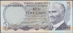 6.Emisyon 1.Tertip 5 Lira F50 453882 Çil