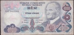 6.EMİSYON 1.TERTİP 1000 LİRA A27 362033 ÇOK TEMİZ