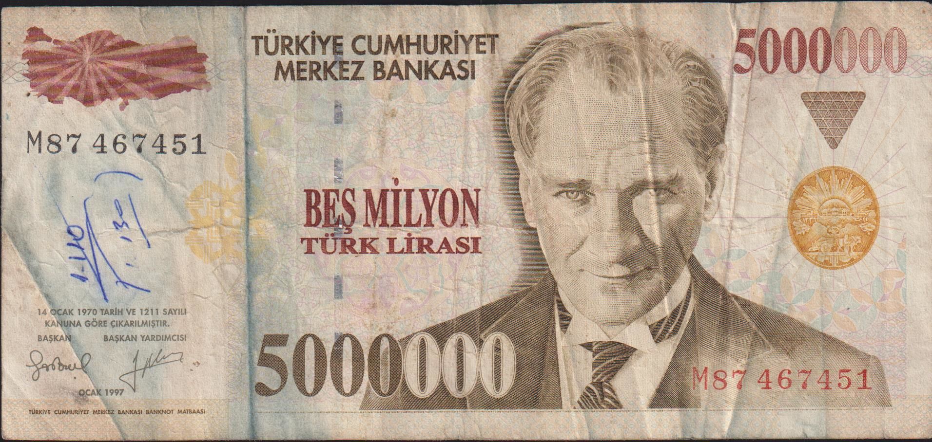 7.Emisyon 5 000 000 Lira M87 467451 Temiz