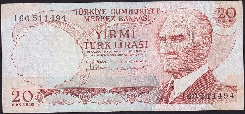 6.Emisyon 4.Tertip 20 Lira I60 511494 Çok Temiz+