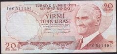 6.Emisyon 4.Tertip 20 Lira I60 511494 Çok Temiz+