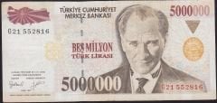 7.Emisyon 5 000 000 Lira G21 552816 Çok Temiz+