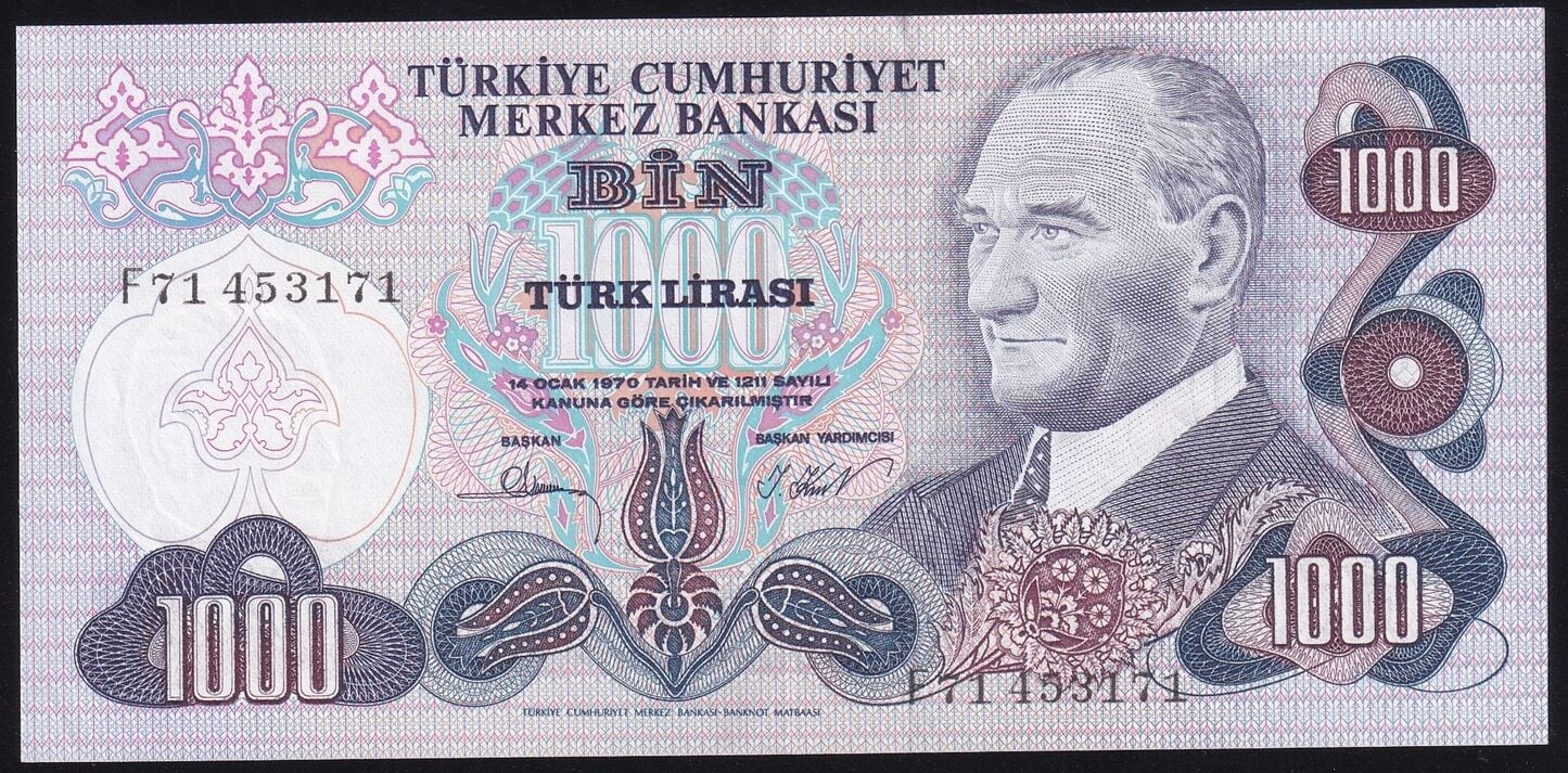 6.Emisyon 3.Tertip 1000 Lira F71 453171 Çilaltı