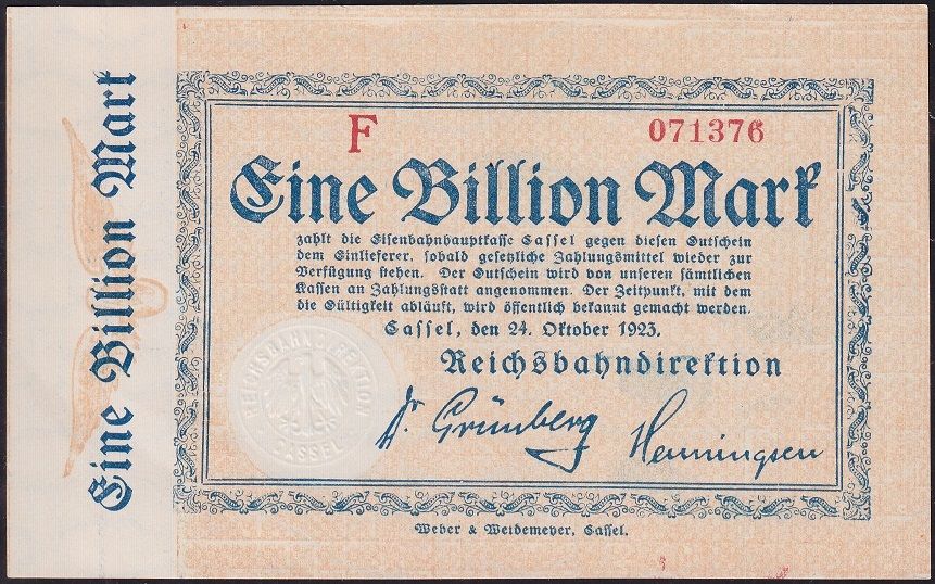 Almanya 1 Milyar Mark 1923 Çilaltı Çil