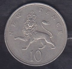 İNGİLTERE 10 PENCE 1968 eski para alan yerler