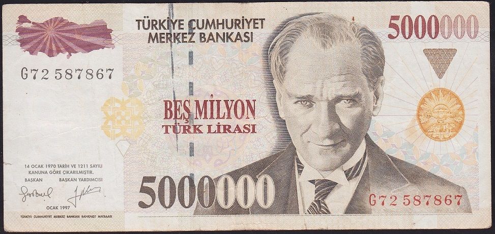 7.Emisyon 5 000 000 Lira G72 587867 Çok Temiz