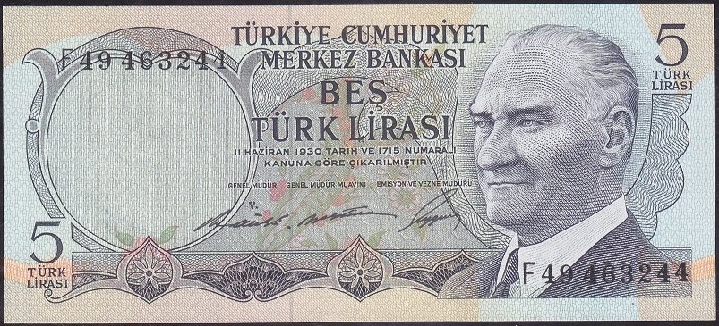 6.Emisyon 1.Tertip 5 Lira F49 463244 Çil