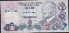6.EMİSYON 1.TERTİP 1000 LİRA A25 208072 ÇOK TEMİZ +