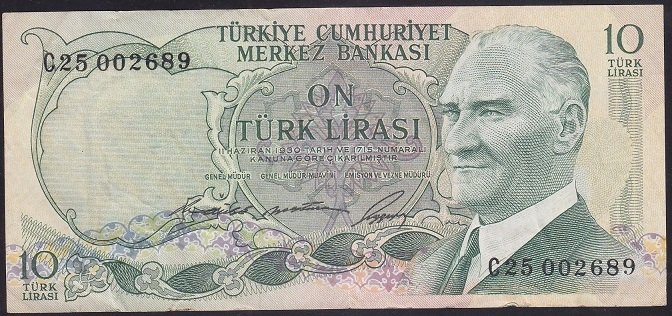 6.EMİSYON 1.TERTİP 10 LİRA C25 002689 ÇOK TEMİZ +