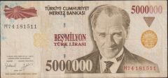 7.Emisyon 5 000 000 Lira M74 181511 Temiz