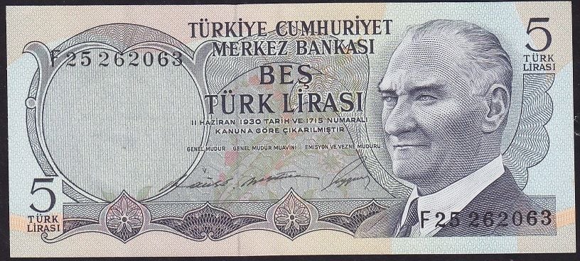 6.Emisyon 1.Tertip 5 Lira F25 262063 Çok Çok Temiz+