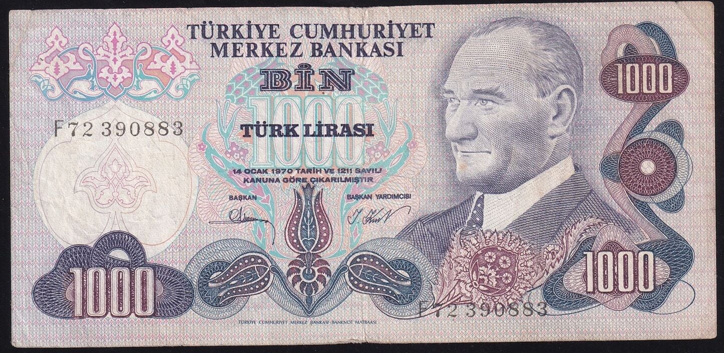 6.Emisyon 3.Tertip 1000 Lira F72 390883 Çok Temiz