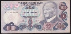 6.Emisyon 3.Tertip 1000 Lira F72 390883 Çok Temiz