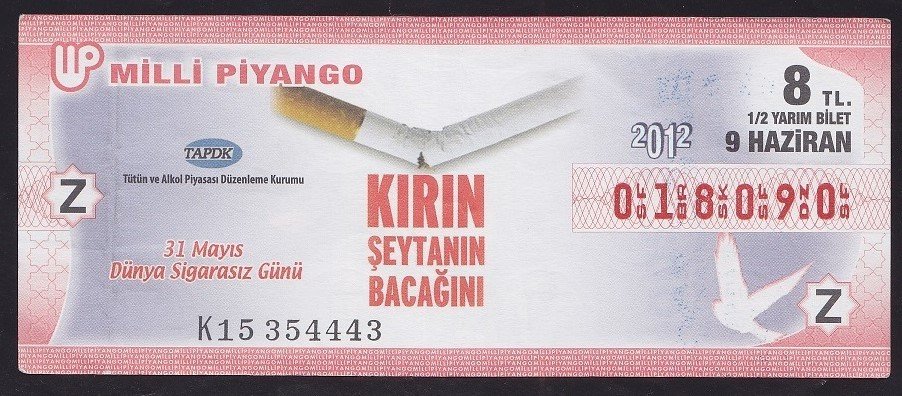2012 9 HAZİRAN YARIM BİLET-DÜNYA SİGARASIZ GÜNÜ