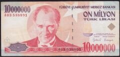 7.Emisyon 10 000 000 Lira A03 538891 Çok Temiz