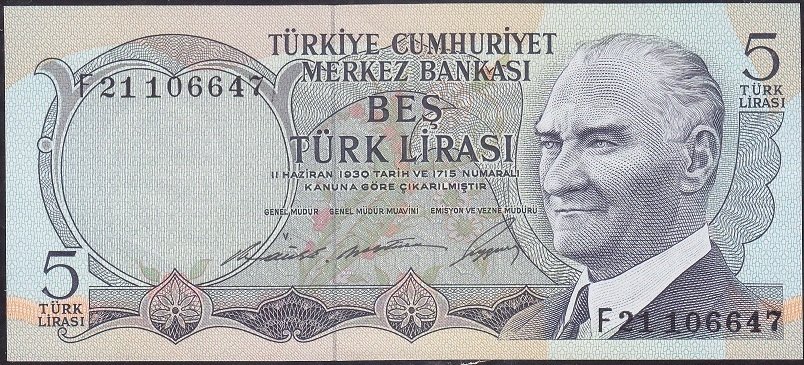 6.Emisyon 1.Tertip 5 Lira F21 106647 Çilaltı Çil