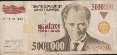 7.Emisyon 5 000 000 Lira M71 303941 Çok Temiz