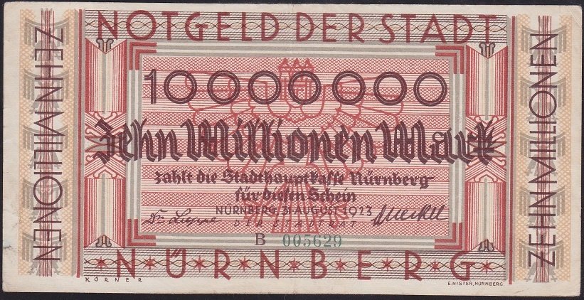 ALMANYA 10000000 MARK 1923 NURNBERG NOTGELD ÇÇT +