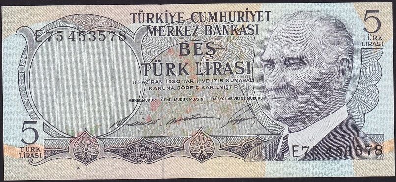 6.Emisyon 1.Tertip 5 Lira E75 453578 Çilaltı Çil