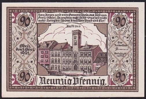 Almanya 90 Pfennig Notgeld 1921 Çil