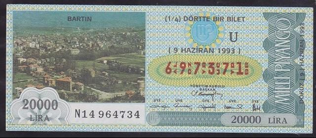 1993 9 HAZİRAN ÇEYREK BİLET U SERİSİ