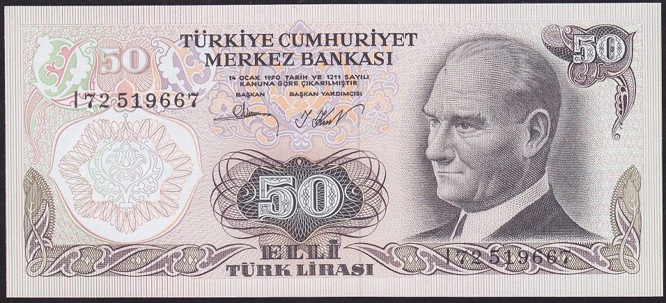 6.Emisyon 2.Tertip 50 Lira I72 519667 Çil