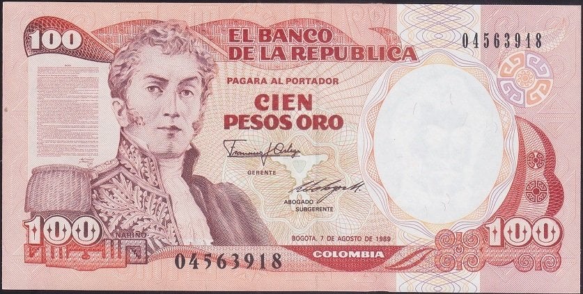 Kolombiya 100 Pesos 1989 Çil Pick 426d