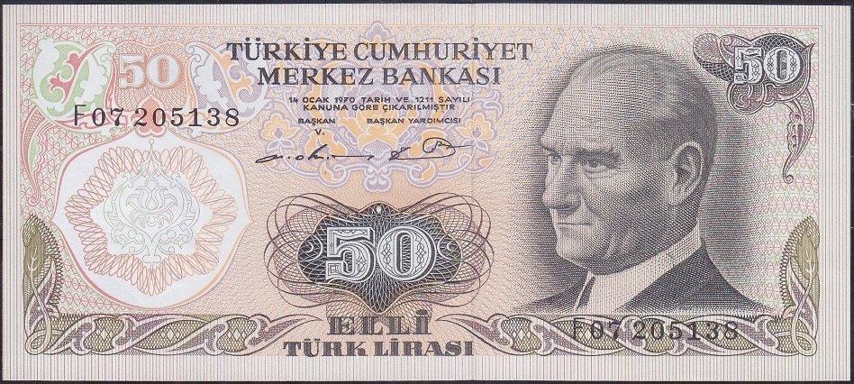 6.Emisyon 1.Tertip 50 Lira F07 205138 Çil