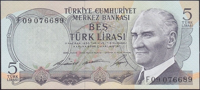 6.Emisyon 1.Tertip 5 Lira F09 076689 Çilaltı