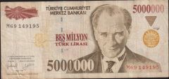 7.Emisyon 5 000 000 Lira M69 149195 Çok Temiz