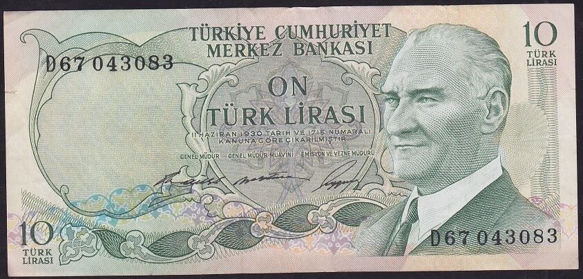 6.Emisyon 1.Tertip 10 Lira D67 043083 Çok Temiz+