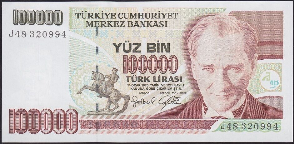 7.Emisyon 3.Tertip 100000 Lira J48 320994 Çilaltı Çil