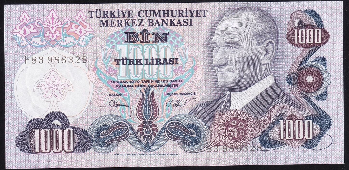 6.Emisyon 3.Tertip 1000 Lira F83 986328 Çilaltı