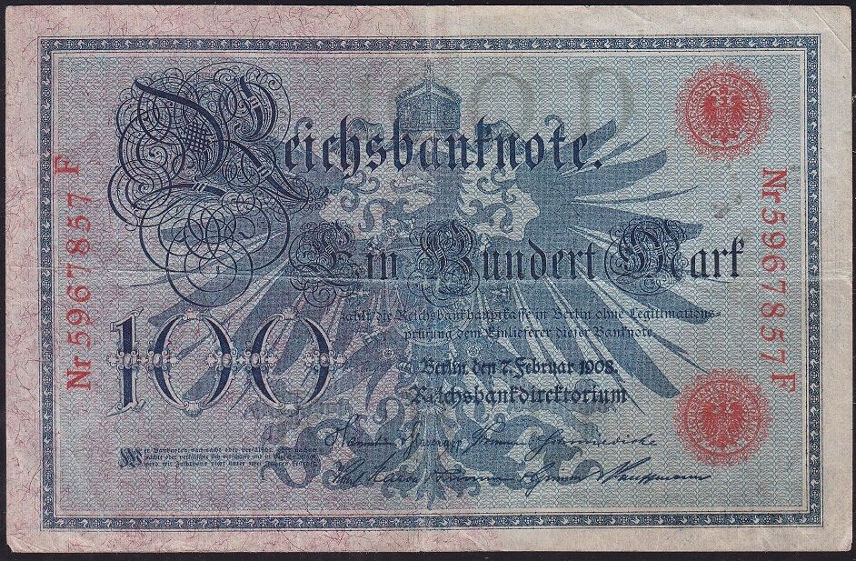 Almanya 100 Mark 1908 Çok Temiz+