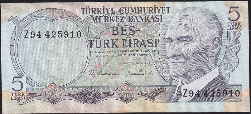 6.Emisyon 2.Tertip 5 Lira Z94 425910 Çok Temiz+