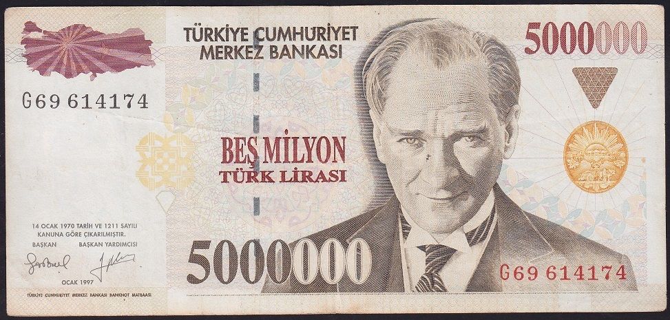 7.Emisyon 5 000 000 Lira G69 614174 Çok Temiz