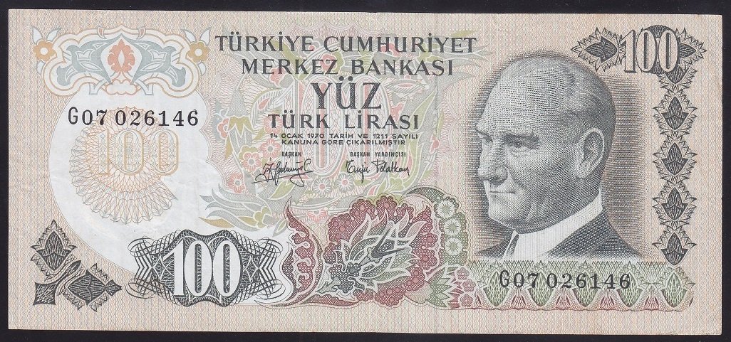 6.EMİSYON 2.TERTİP 100 LİRA G07 026146 ÇOK TEMİZ +