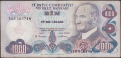6.EMİSYON 1.TERTİP 1000 LİRA A19 356748 ÇOK TEMİZ