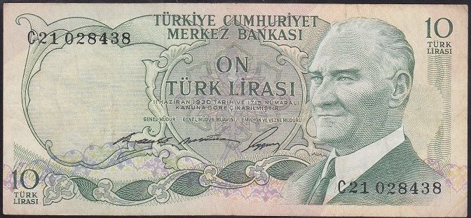6.EMİSYON 1.TERTİP 10 LİRA C21 028438 ÇOK TEMİZ +