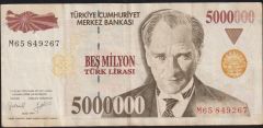 7.Emisyon 5 000 000 Lira M65 849267 Çok Temiz+