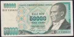 7.EMİSYON 1.TERTİP 50000 LİRA B27 735822 ÇOK TEMİZ +