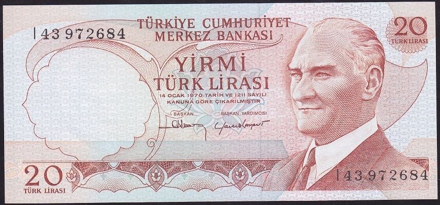 6.Emisyon 4.Tertip 20 Lira I43 972684 Çil