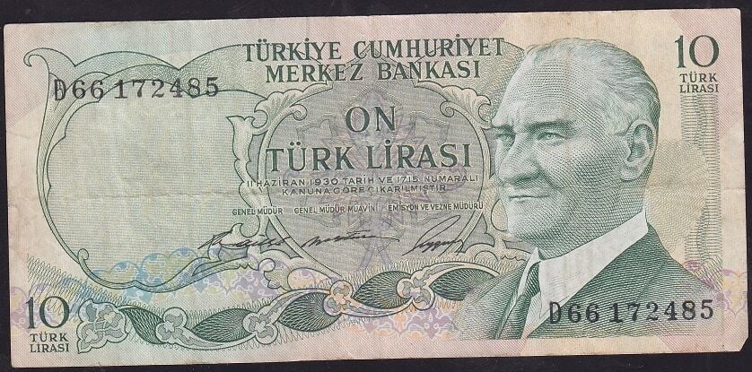 6.Emisyon 1.Tertip 10 Lira D66 172485 Çok Temiz