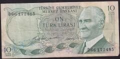 6.Emisyon 1.Tertip 10 Lira D66 172485 Çok Temiz
