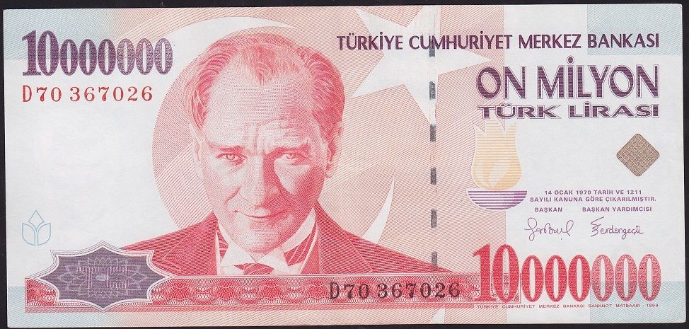 7.Emisyon 10 000 000 Lira D70 367026 Ççt Çilaltı