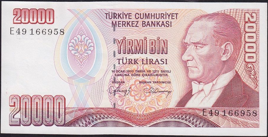 7.Emisyon 1.Tertip 20000 Lira E49 166958 Ççt Çilaltı