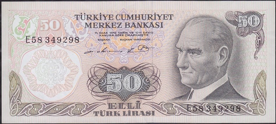 6.Emisyon 1.Tertip 50 Lira E58 349298 Çilaltı