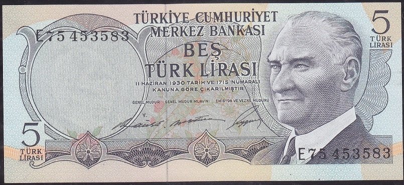 6.Emisyon 1.Tertip 5 Lira E75 453583 Çil