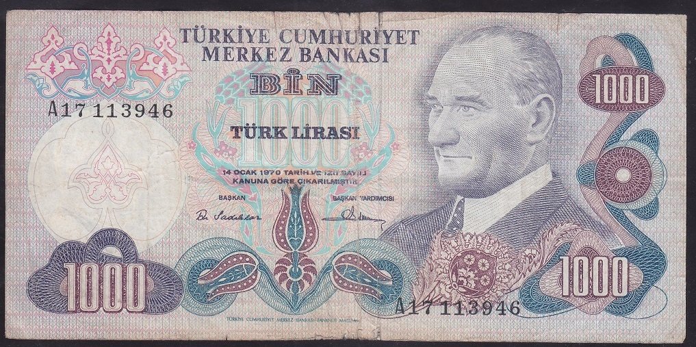6.EMİSYON 1.TERTİP 1000 LİRA A17 113946 TEMİZ eski para değerleri