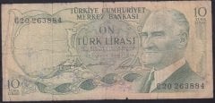 6.EMİSYON 1.TERTİP 10 LİRA C20 263884 TEMİZ